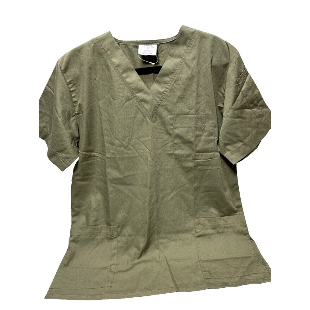 Olive Green Nurse Scrubs V-Neck T-Shirt Top with Pocket, Brand New Size Medium